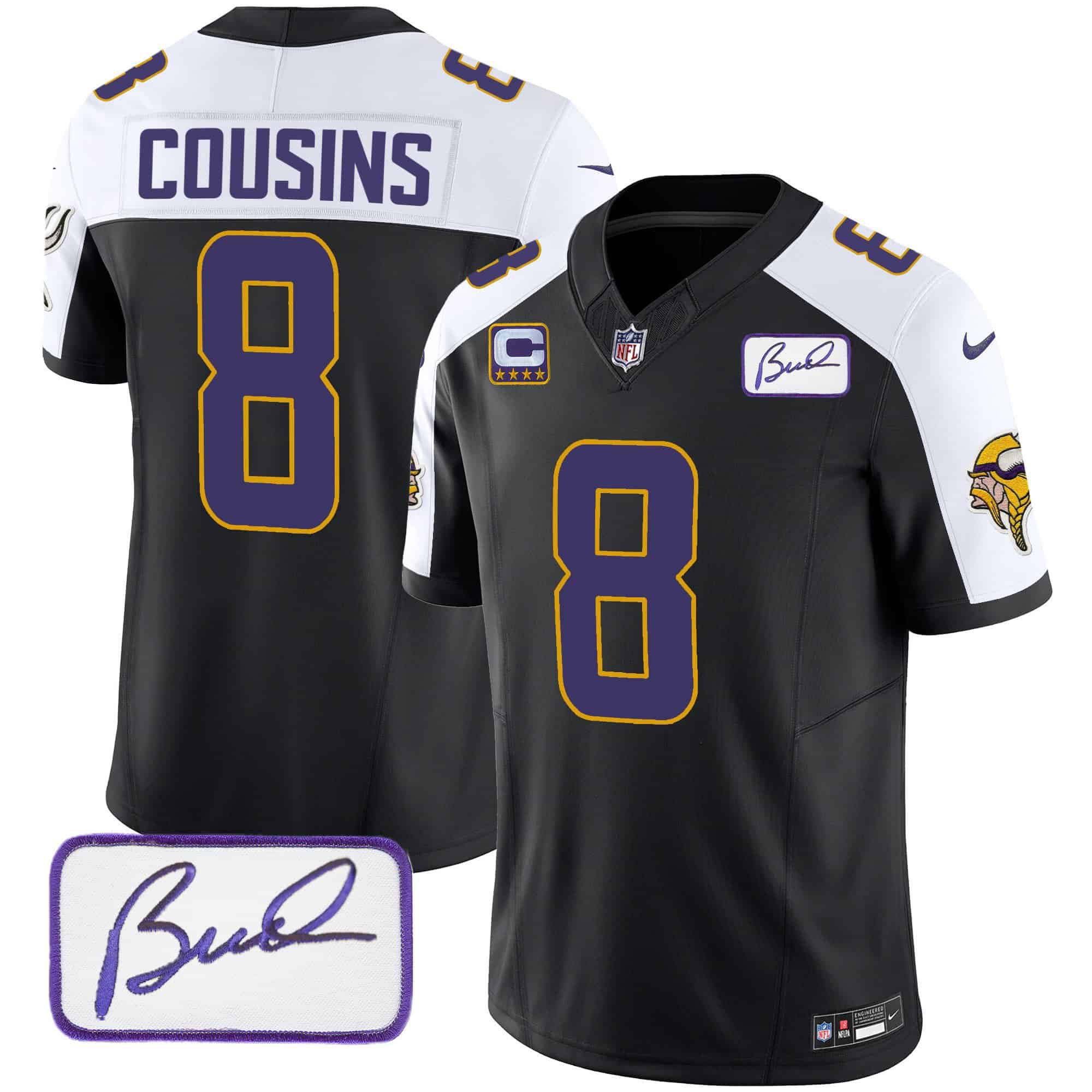 Men Minnesota Vikings #8 Cousins Black 2024 Nike Bud Grant Patch Classic Limited NFL Jersey style 1->indianapolis colts->NFL Jersey